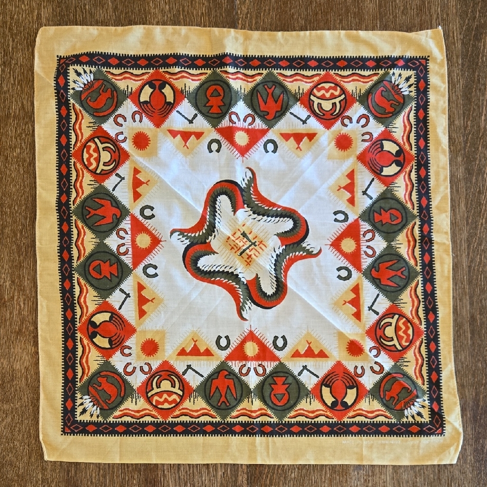 Vintage Native American, Indigenous Symbols Bandana, RN 14193